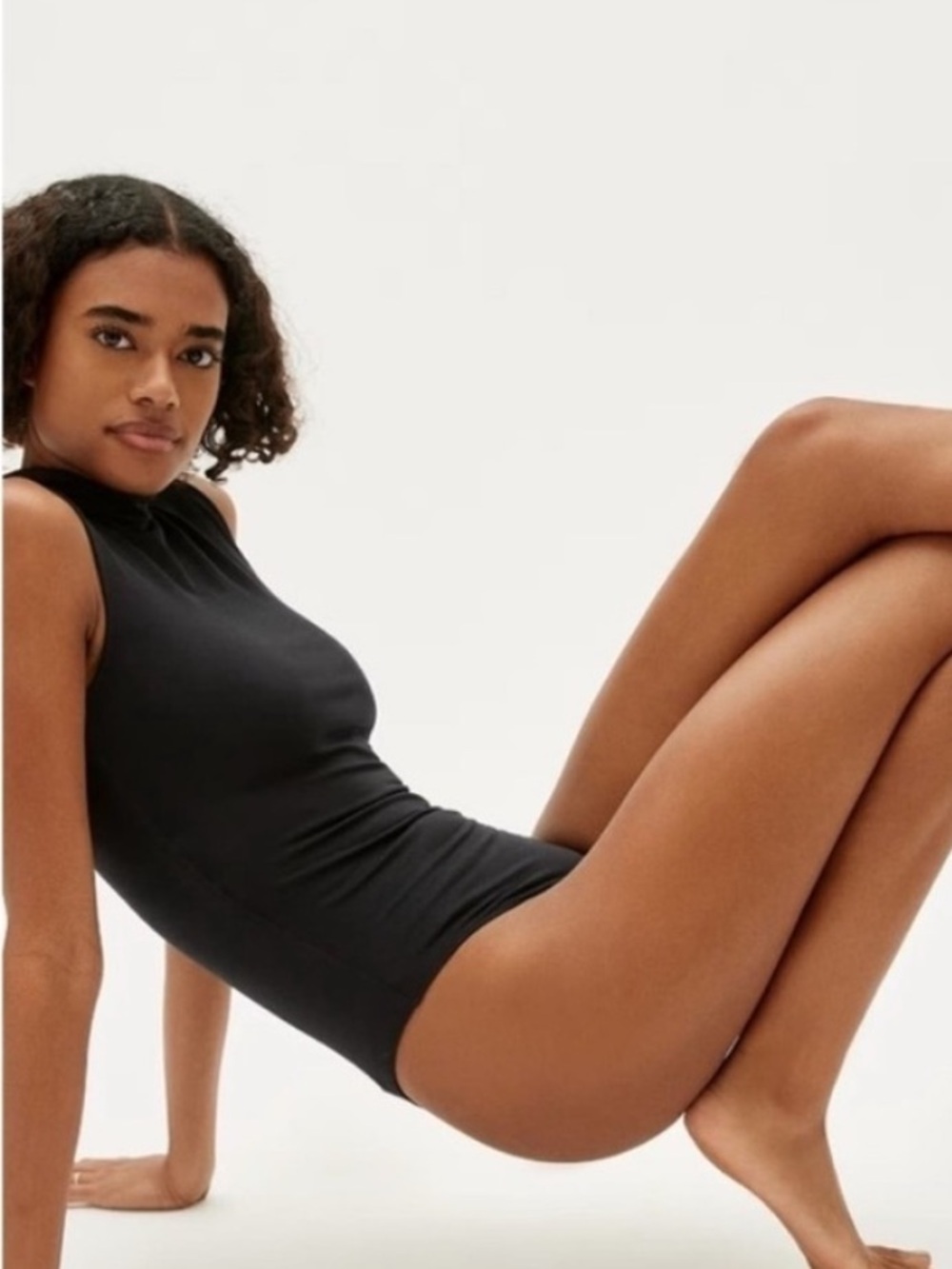 Everlane The Luster Mockneck Tank One-Piece Bodysuit Black